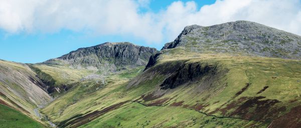 Late Summer landscape of England's highest mountain, Scafell Pike in the Lake District National Park