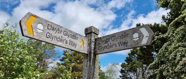 A signpost, directing Glyndwr's Way in two directions