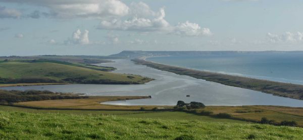 The South Dorset coastline showing Chesil Beach and Portland